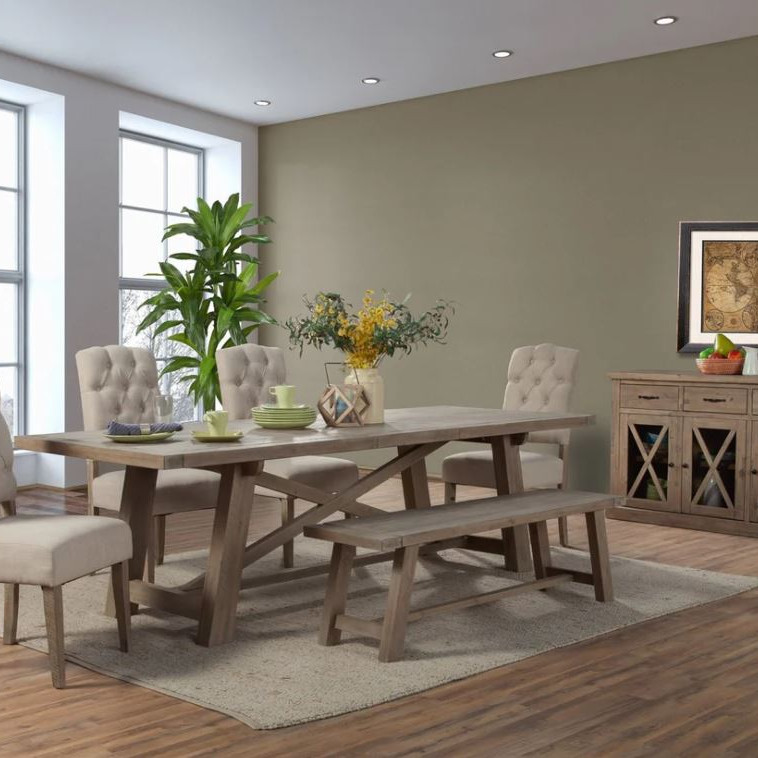 2068-01-6PC 6PC SETS Newberry Rectangular Dining Table, Weathered Natural + 4 Side Chairs + Bench