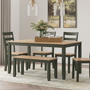 D401-325 Gesthaven Dining Table with 4 Chairs and Bench (Set of 6)