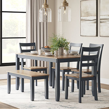 D399-325 Gesthaven Dining Table with 4 Chairs and Bench (Set of 6)