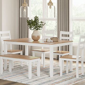 D398-325 Gesthaven Dining Table with 4 Chairs and Bench (Set of 6)