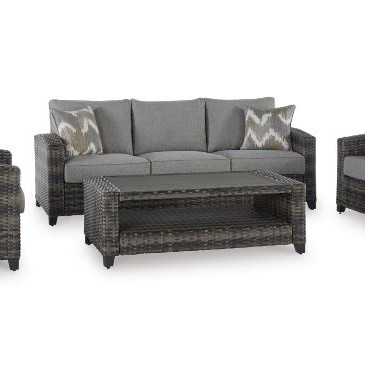 P335-081 Oasis Court Outdoor Sofa/Chairs/Table Set (Set of 4)