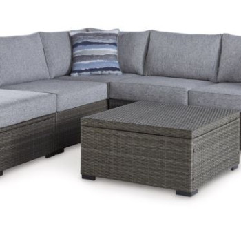 P297-070 Petal Road Outdoor Loveseat Sectional/Ottoman/Table Set (Set of 4