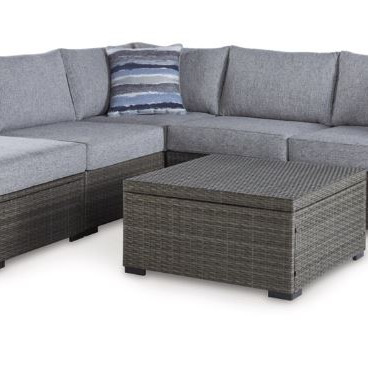 P297-070 Petal Road Outdoor Loveseat Sectional/Ottoman/Table Set (Set of 4
