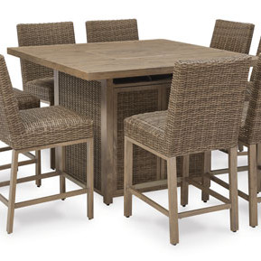 P749-665-130(8) 9PC SETS Walton Bridge Outdoor Bar Table with Fire Pit