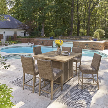 P749-665-130(6) 7PC SETS Walton Bridge Outdoor Bar Table with Fire Pit