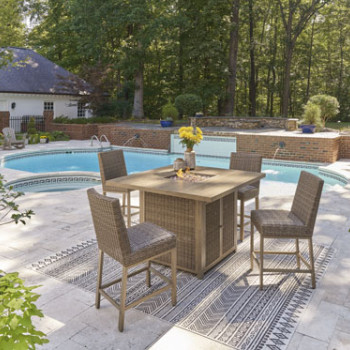 P749-665-130(4) 5PC SETS Walton Bridge Outdoor Bar Table with Fire Pit