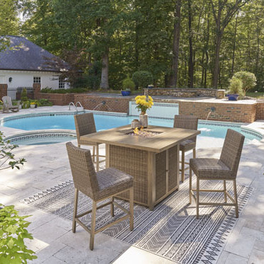 P749-665-130(4) 5PC SETS Walton Bridge Outdoor Bar Table with Fire Pit