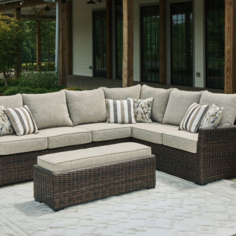 P465-822 Brook Ranch Outdoor Sofa Sectional/Bench with Cushion (Set of 3)