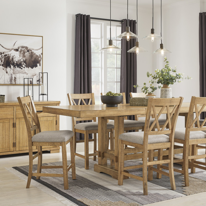 D773-32-124(8) 9PC SETS Havonplane Counter Height Dining Extension Table + 8 Barstools