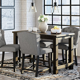 D702-32-224(4) 5PC SETS Jeanette Counter Height Dining Table + 4 Bar Stools