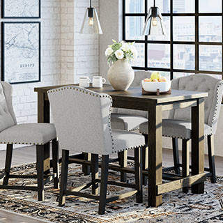 D702-32-124(4) 5PC SETS Jeanette Counter Height Dining Table + 4 Bar Stools