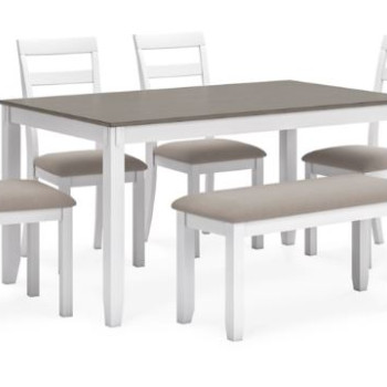 D382-325 Stonehollow Dining Table and Chairs with Bench (Set of 6)