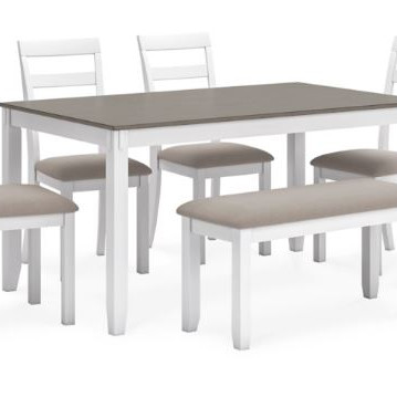 D382-325 Stonehollow Dining Table and Chairs with Bench (Set of 6)