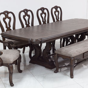 D947-55TB-01(4)-01A(2)-00 8PC SETS Maylee Dining Extension Table + 4 Chairs + 2 Arm Chairs + Bench