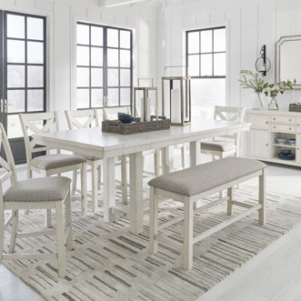 D642-32-124(6)-09 8PC SETS Robbinsdale Counter Height Dining Extension Table + 6 Barstools + Bench