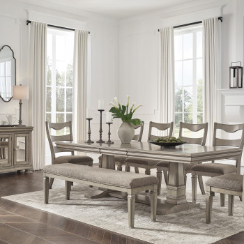 D924-55-01(6)-00 8PC SETS Lexorne Dining Extension Table +6 Chairs + Bench