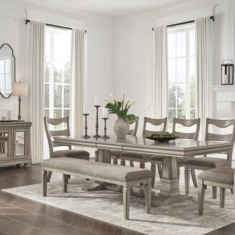 D924-55-01(6)-00 8PC SETS Lexorne Dining Extension Table +6 Chairs + Bench