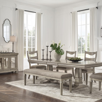 D924-55-01(4)-00 6PC SETS Lexorne Dining Extension Table + 4 Chairs + Bench