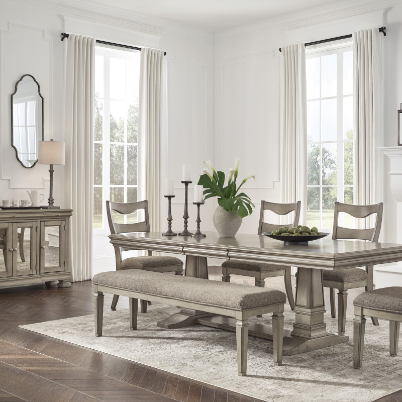 D924-55-01(4)-00 6PC SETS Lexorne Dining Extension Table + 4 Chairs + Bench