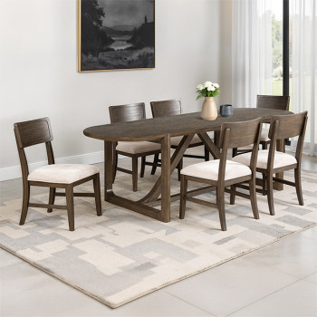FM34021DW-OTWT-7PC Vellara 7 Pc Dining Table Set, Wood Top