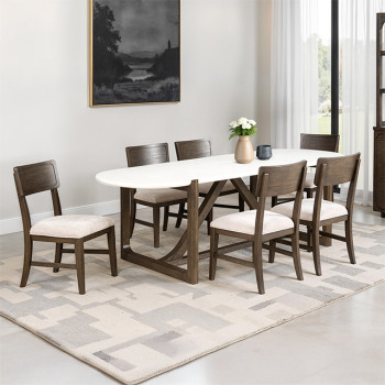 FM34021DW-OTST-7PC Vellara 7 Pc Dining Table Set, Stone Top