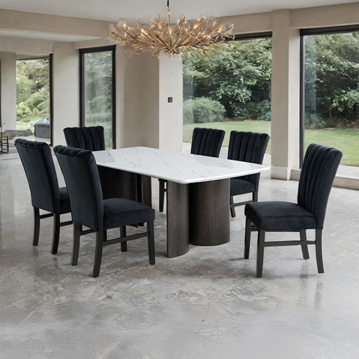 FM34007WH-T-7PC-05BK Selsey 7 Pc Dining Table Set