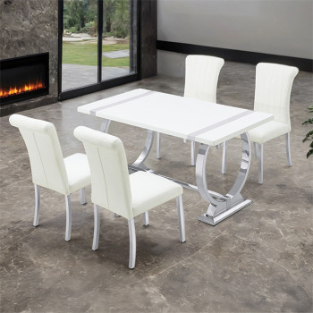 FM37007SV-T-5PC-07SW Holstebro 5 Pc 60" Dining Table Set