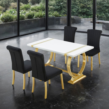 FM37007GD-T-5PC-07GB Holstebro 5 Pc 60" Dining Table Set