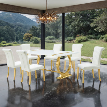 FM37008GD-T-5PC-07GW Holbaek 5 Pc 80" Dining Table Set