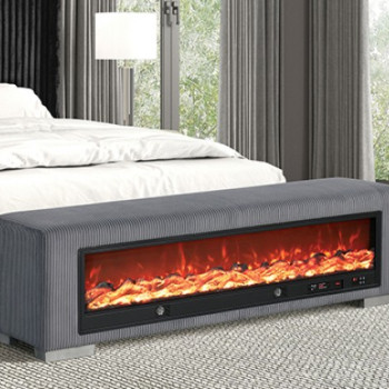 FM-BN6001GY Elnath Bench w/ Visual Wood Log Fireplace