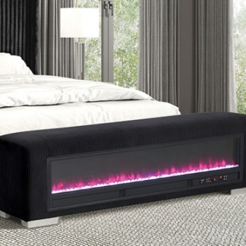 FM-BN6001BK Elnath Bench w/ Visual Crystal Fireplace