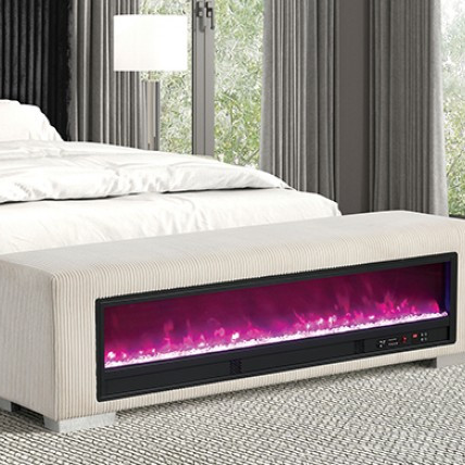 FM-BN6001BG Elnath Bench w/ Visual Crystal Fireplace