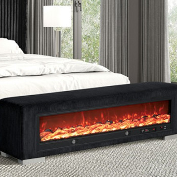 FM-BN6001BB Elnath Bench w/ Visual Wood Log Fireplace
