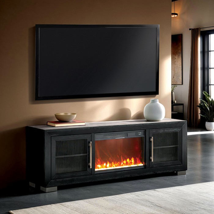 FM-AC415BK-TV-72 Ashbourne 72" TV Stand w/ Fire Place