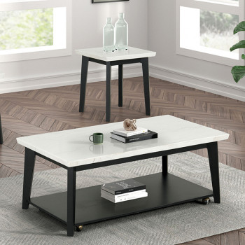 FM44002WH-CR Thisted Rectangle Marble Coffee Table w/ Casters