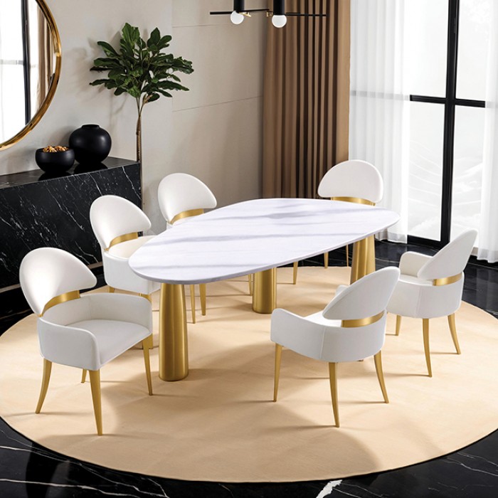 FM37005WH-T-TABLE-7PC 7PC SETS Northam Dining Table + 6 Arm Chairs
