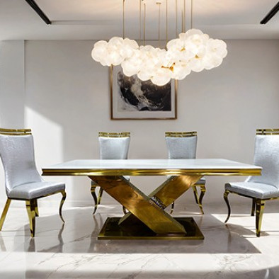 FM33002GD-T-TABLE-5PC2 5PC SETS Palazzo Dining Table + 4 Chairs