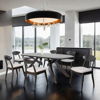 FM30006BK-OT-7PC 7PC SETS Sargans Dining Table + 6 Side Chairs