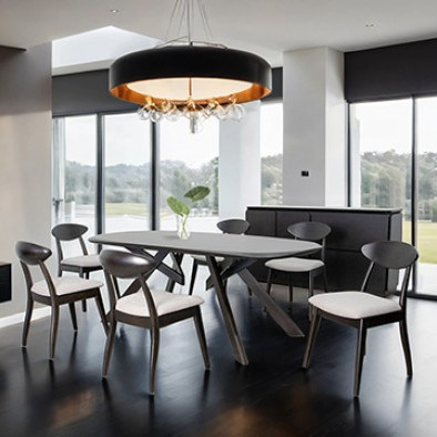 FM30006BK-OT-7PC 7PC SETS Sargans Dining Table + 6 Side Chairs