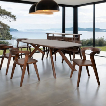 FM30006WN-OT-7PC 7PC SETS Sargans Dining Table + 6 Side Chairs