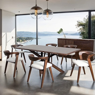 FM30002WN-T-7PC 7PC SETS Logstor Dining Table + 6 Side Chairs