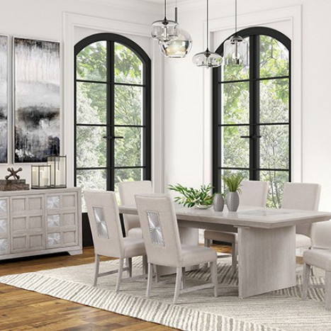 FM3368GY-T-7PC 7PC SETS Argenthart Dining Table + 6 Chairs