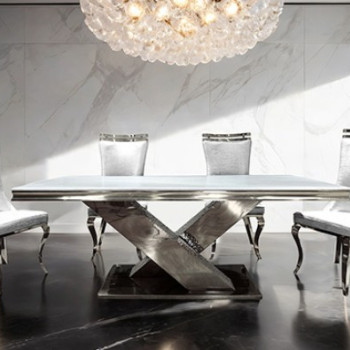 FM33002SV-T-TABLE-5PC2 5PC SETS Palazzo Dining Table + 4 Silver Chairs