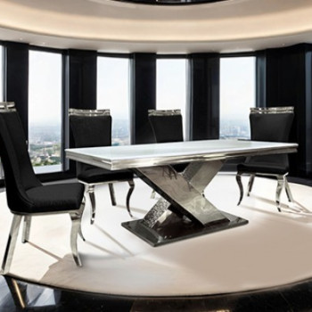 FM33002SV-T-TABLE-5PC 5PC SETS Palazzo Dining Table + 4 Silver Chairs