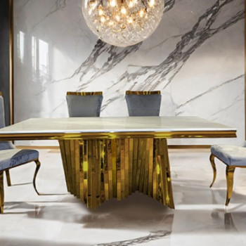 FM33001GD-T-TABLE-5PC1 5PC SETS Basilicata Dining Table + 4 Gold Chairs