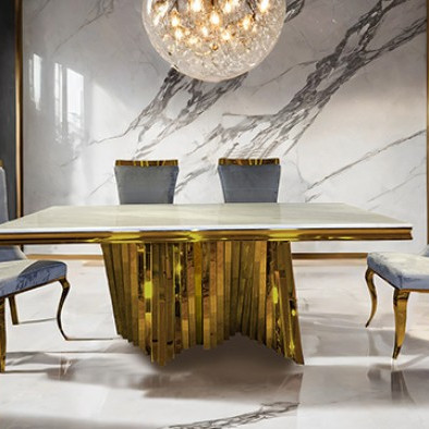 FM33001GD-T-TABLE-5PC1 5PC SETS Basilicata Dining Table + 4 Gold Chairs