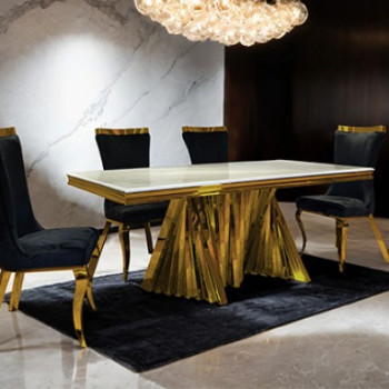 FM33001GD-T-TABLE-5PC 5PC SETS Basilicata Dining Table + 4 Gold Chairs