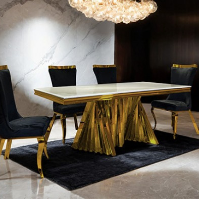 FM33001GD-T-TABLE-5PC 5PC SETS Basilicata Dining Table + 4 Gold Chairs