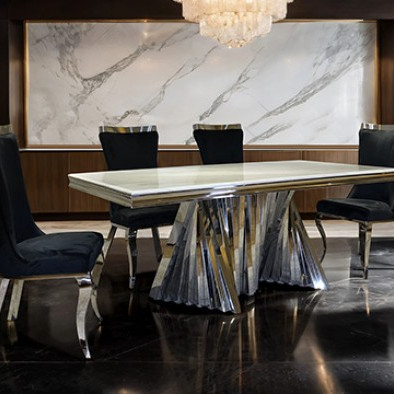 FM33001SV-5PC 5PC SETS Basilicata Dining Table + 4 Chairs