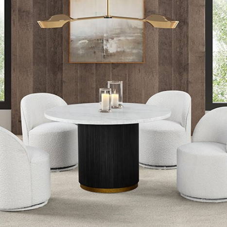 FM3431WH-RT-TABLE-5PC1 5PC SETS Varde Round Dining Marble Table + 4 Chairs